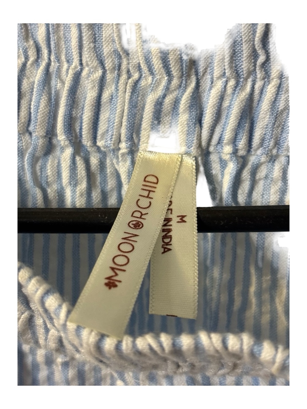 Light Blue Tiered Striped Seersucker Cottage Core Maxi Cotton Skirt Size Medium - Picture 4 of 7